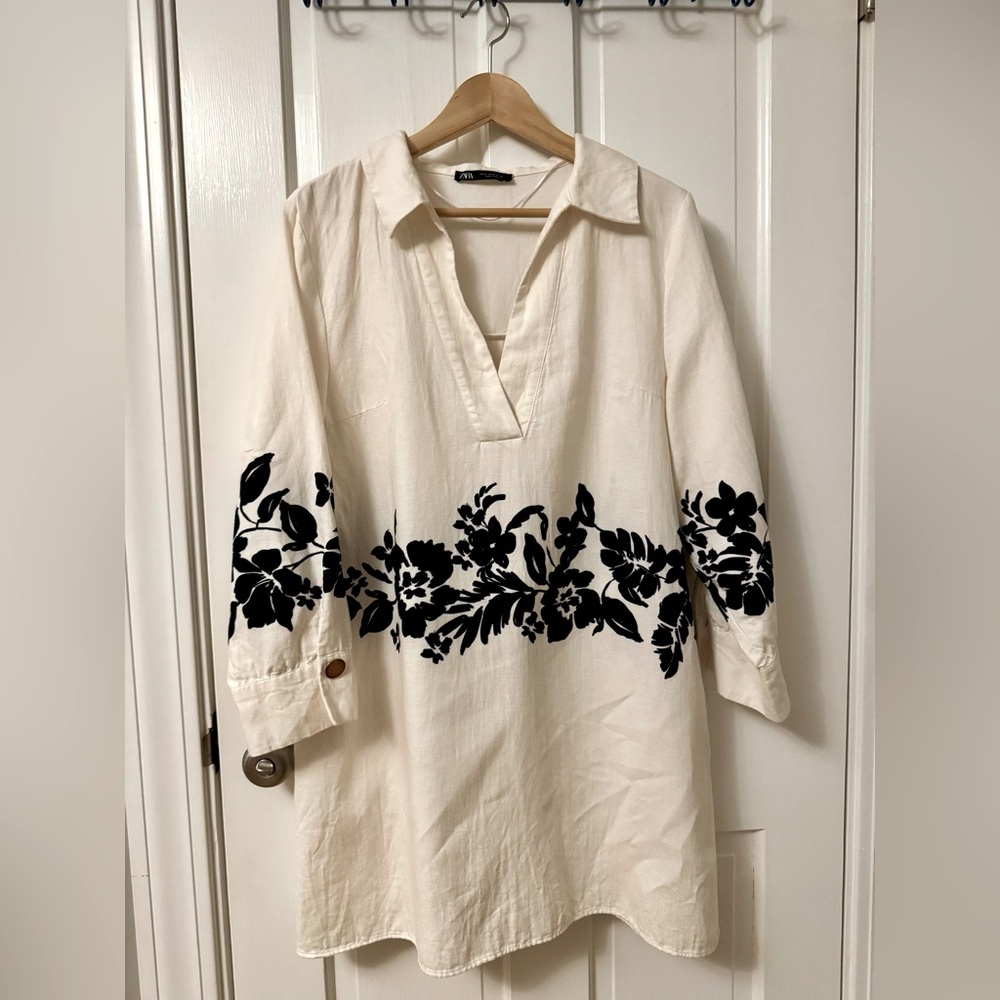 Zara Linen Blend Floral Dress